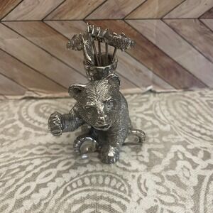 Vagabond House Camping Bear Cocktail cheese holder with 6 fish Picks